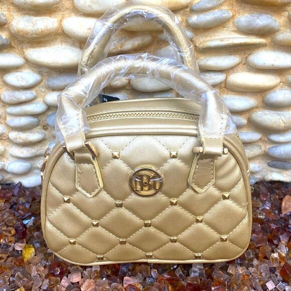 NWT Badgley Mischka Studio Metallic Gold Quilted Studded Dome Crossbody Bag. - Picture 5 of 15